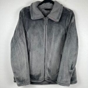 32 Degrees Heat Womens Gray Faux Fur Fleece Full Zip Jacket Coat Large‎